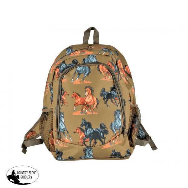 16.5 Backpack With Running Horses Design. Handbags
