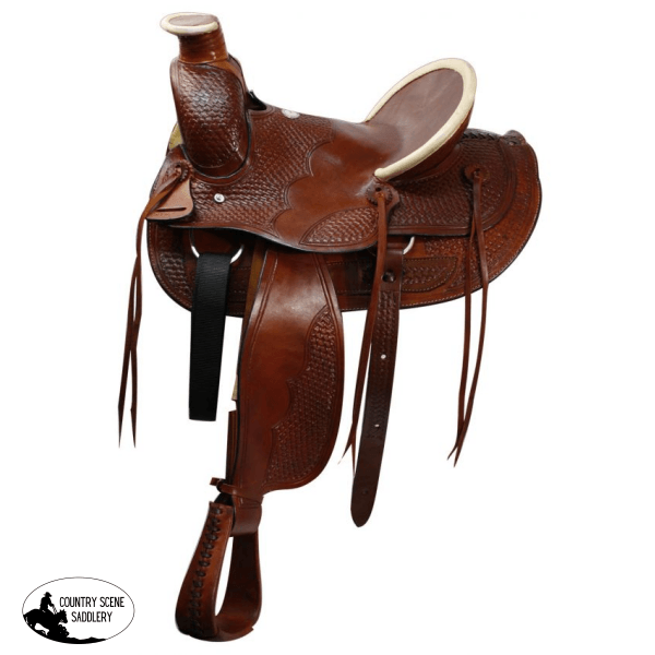 16’ Buffalo Saddle With Basket Weave Tooling (Semi Bar) Roper Style Saddle