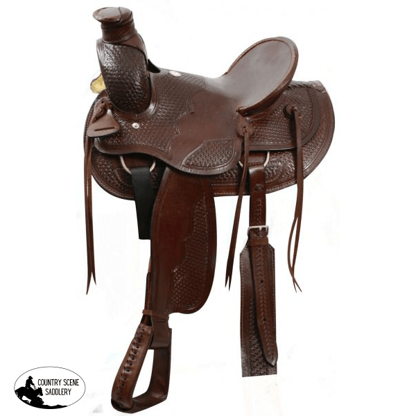 16’ Buffalo Wade Style Hardseat Saddle With Natural Rawhide (Semi Qh Bar) Roper Style Saddle