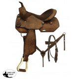 16" Pleasure style saddle with tooled rough out leather. - Country Scene Saddlery and Pet Supplies