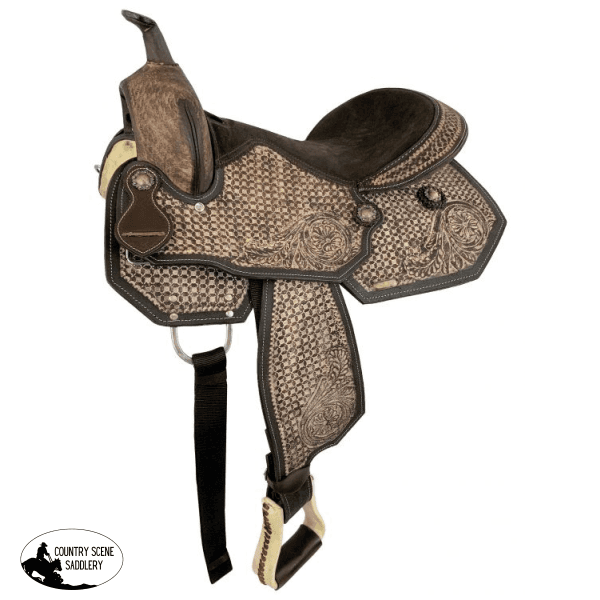 16 Pleasure Style Saddle With Tooled Rough Out Leather. Western Saddles