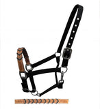 Showman ® Black Nylon halter with Argentina cow leather braided accent nose. - Country Scene Saddlery and Pet Supplies