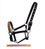 Showman ® Black Nylon halter with Argentina cow leather braided accent nose. - Country Scene Saddlery and Pet Supplies