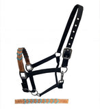 Showman ® Black Nylon halter with Argentina cow leather braided accent nose. - Country Scene Saddlery and Pet Supplies