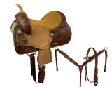 12" Double T Medium Oil Youth Barrel style saddle set with suede seat. - Country Scene Saddlery and Pet Supplies