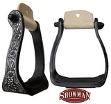 New! Showman ® Black engraved aluminum stirrups with rhinestones - Country Scene Saddlery and Pet Supplies