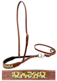 Showman ® Leather noseband and tiedown with sunflower and cheetah printed leather nose - Country Scene Saddlery and Pet Supplies