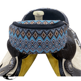 177912 Showman ® Blue Aztec Print Insulated Nylon Saddle Pouch Pouches Sacks Horn Bags