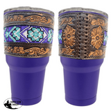 178302 30 oz Insulated Purple Tumbler with Removable beaded Leather Aztec Print Sleeve. - Country Scene Saddlery and Pet Supplies