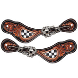 New! Showman® Ladies Fast Lane Checkered Spur Straps – Chocolate Leather