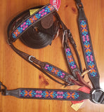 Showman ® 1.75" wide dark chocolate Argentina cow leather breast collar with beaded inlay. - Country Scene Saddlery and Pet Supplies