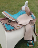 14", 15", 16" Double T Barrel Style Saddle with Filigree Print Seat. - Country Scene Saddlery and Pet Supplies