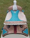 14", 15", 16" Double T Barrel Style Saddle with Filigree Print Seat. - Country Scene Saddlery and Pet Supplies