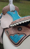14", 15", 16" Double T Barrel Style Saddle with Filigree Print Seat. - Country Scene Saddlery and Pet Supplies