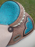 14", 15", 16" Double T Barrel Style Saddle with Filigree Print Seat. - Country Scene Saddlery and Pet Supplies