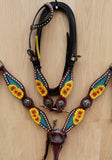 Showman ® Hand painted sunflower headstall and breastcollar. - Country Scene Saddlery and Pet Supplies
