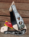 Showman™ Black Aluminum Stirrups With Silver Engraving And Cut Out Hearts Designs. - Country Scene Saddlery and Pet Supplies