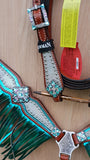 NEW! Showman ® Pony Size Headstall and breast collar set with holographic snake print and metallic color fringe. - Country Scene Saddlery and Pet Supplies