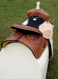 14", 15", 16" Double T Barrel style saddle with rainbow crystal rhinestones. - Country Scene Saddlery and Pet Supplies
