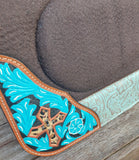 New! Klassy Cowgirl 28x30 Barrel Style 1” Brown felt pad with teal - Country Scene Saddlery and Pet Supplies