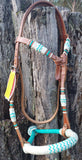New! Showman™ Fine quality teal and natural rawhide core show bosal with a cotton mecate rein. - Country Scene Saddlery and Pet Supplies
