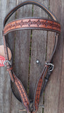 Showman ® Dark Brown and Medium Argentina cow leather headstall with Barbwire Tooling. - Country Scene Saddlery and Pet Supplies