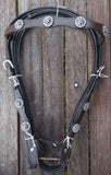 Leather double stitched headstall with clear rhinestone conchos - Country Scene Saddlery and Pet Supplies