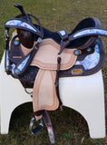 CSSB05 Purple and Turquoise Swirl Barrel Saddle- Roughout - Country Scene Saddlery and Pet Supplies