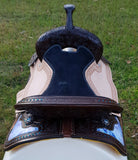 CSSB05 Purple and Turquoise Swirl Barrel Saddle- Roughout - Country Scene Saddlery and Pet Supplies