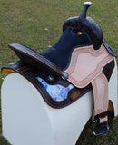 CSSB05 Purple and Turquoise Swirl Barrel Saddle- Roughout - Country Scene Saddlery and Pet Supplies