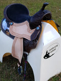 CSSB05 Purple and Turquoise Swirl Barrel Saddle- Roughout - Country Scene Saddlery and Pet Supplies