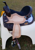 CSSB05 Purple and Turquoise Swirl Barrel Saddle- Roughout - Country Scene Saddlery and Pet Supplies