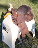 14", 15", Economy style barrel saddle set with feather tooled design - Country Scene Saddlery and Pet Supplies