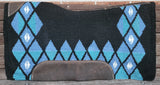 Showman® 34" x 36" Black, Blue, and Teal memory felt bottom saddle pad. - Country Scene Saddlery and Pet Supplies