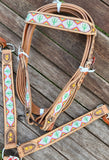 Showman ® Cactus Print Beaded headstall and breast collar set.  - Country Scene Saddlery and Pet Supplies