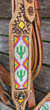 Showman ® Cactus Print Beaded headstall and breast collar set.  - Country Scene Saddlery and Pet Supplies