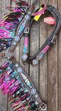 NEW! Showman ® Rainbow Inlay metallic with pink metallic . - Country Scene Saddlery and Pet Supplies