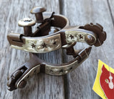 Showman™ toddler size antique brown steel silver show spur with cut out stars.Spur. - Country Scene Saddlery and Pet Supplies