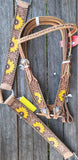 Showman ® Browband Headstall & Breast collar set with floral tooling and hand painted sunflowers. - Country Scene Saddlery and Pet Supplies