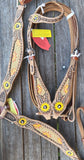 Leather browband headstall with beaded sunflower design. - Country Scene Saddlery and Pet Supplies