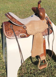 15" Double T Basket weave and Floral Tooled Barrel Style Saddle. - Country Scene Saddlery and Pet Supplies