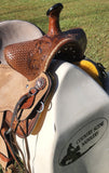 15" Double T Basket weave and Floral Tooled Barrel Style Saddle. - Country Scene Saddlery and Pet Supplies