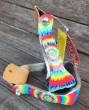 New! Showman ® Pony/Youth Rainbow Tye Dye print stirrups. - Country Scene Saddlery and Pet Supplies