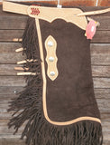 CH-12 Showman ® Chocolate suede chinks with Argentina basket Stamp tooling. - Country Scene Saddlery and Pet Supplies