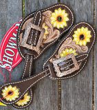 Showman ® Ladies Hand Painted Sunflower Spur Straps. - Country Scene Saddlery and Pet Supplies