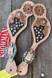 Showman ® LADIES SIZE crystal rhinestone spur straps with floral tooling. - Country Scene Saddlery and Pet Supplies