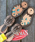Showman ® Youth leather spur straps with turquoise inlay. - Country Scene Saddlery and Pet Supplies