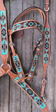 Showman® Argentina Cow Leather Headstall and breast collar set with aztec beaded inlay. - Country Scene Saddlery and Pet Supplies