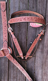 NEW! Showman ® Light brown leather headstall and breast collar set with floral tooling. - Country Scene Saddlery and Pet Supplies