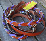 Showman ® 8ft leather braided rein with colored lacing. - Country Scene Saddlery and Pet Supplies